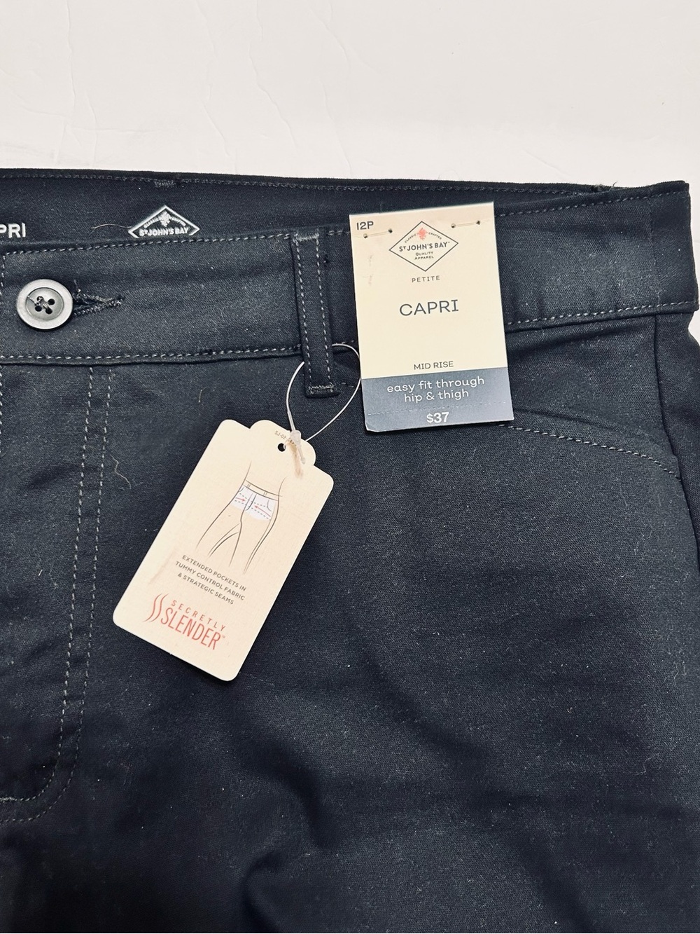 St. John's Bay Women’s MidRise Capri pants Seceretly Slender Black size 12P NWT - Picture 3 of 12